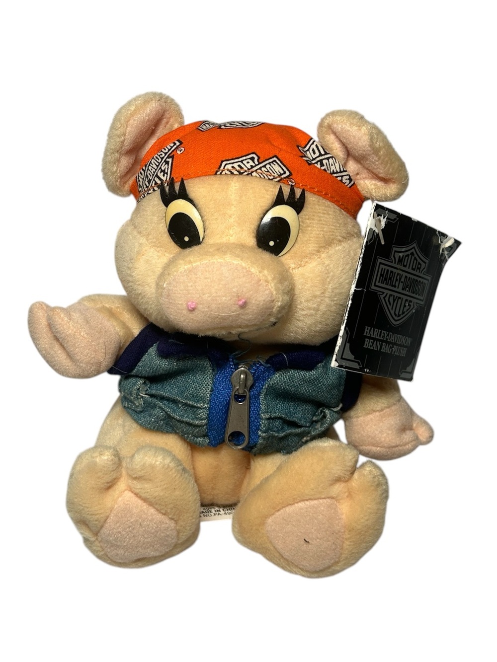 Harley-Davidson Plush Pig with Orange Bandana and Blue Vest